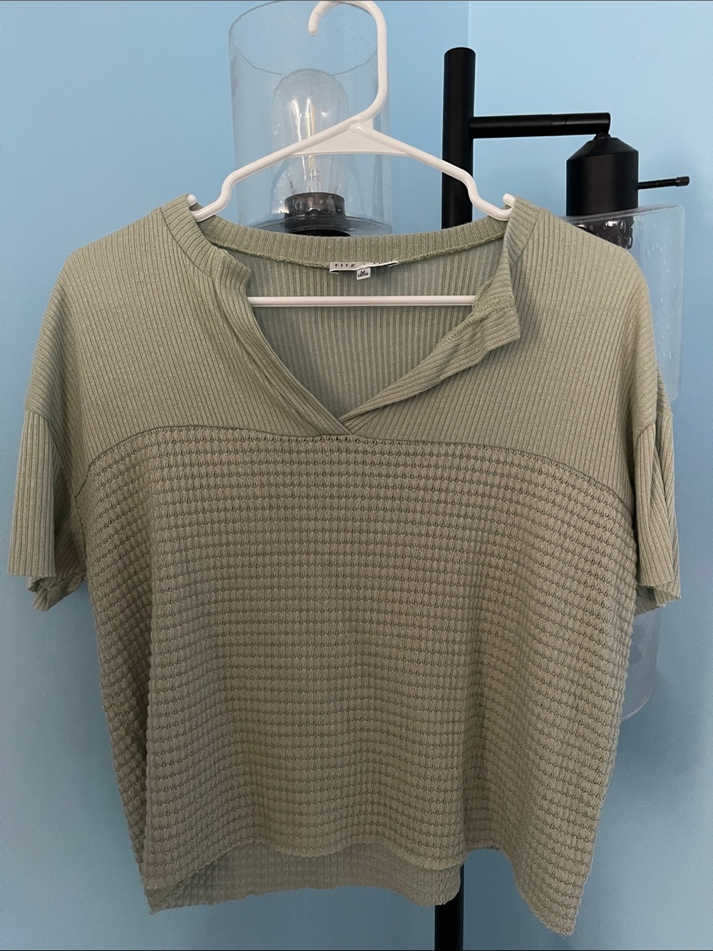 Relaxed Waffle Knit Short Sleeve Top in Sage Green